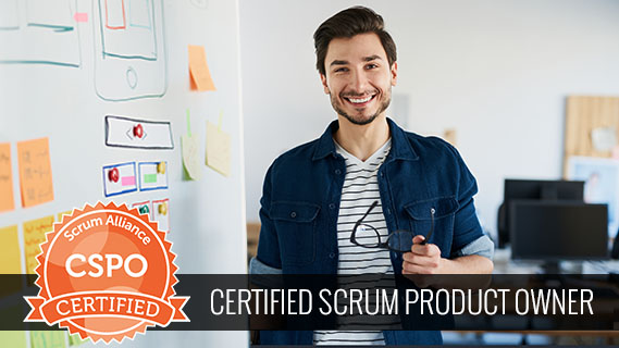 Man smiling, Certified Scrum Product Owner, Graphic CSPO Badge